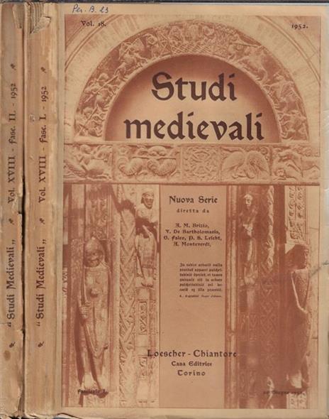 Studi medievali Vol. 18 Fascicolo I, II 1952 - copertina