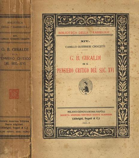 G.B. Giraldi ed il pensiero critico del sec.XVI - Camillo Guerrieri Crocetti - copertina