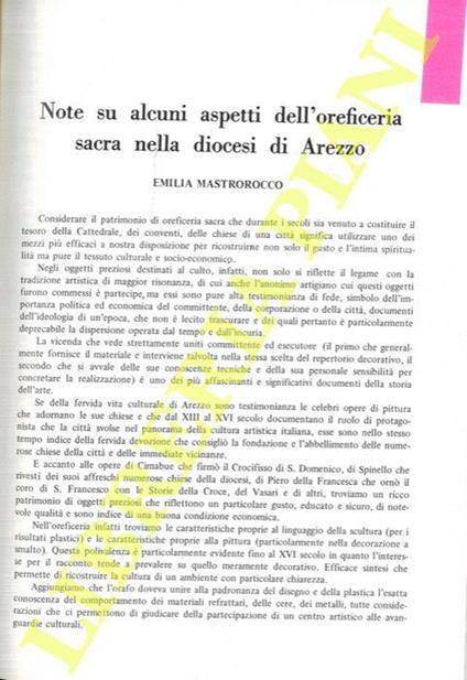 Note su alcuni aspetti dell'oreficeria sacra nella diocesi di Arezzo - copertina