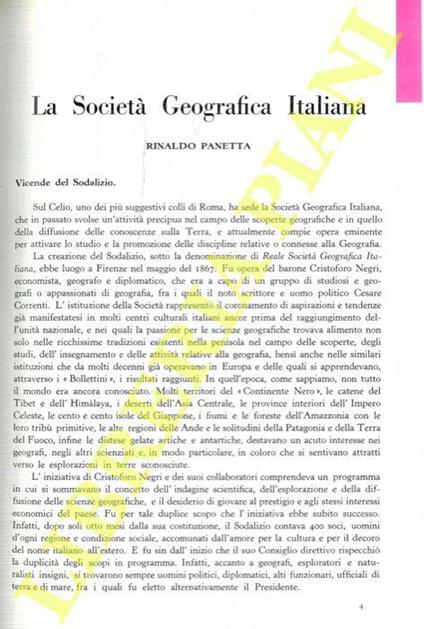 La Società Geografica Italiana - Rinaldo Panetta - copertina