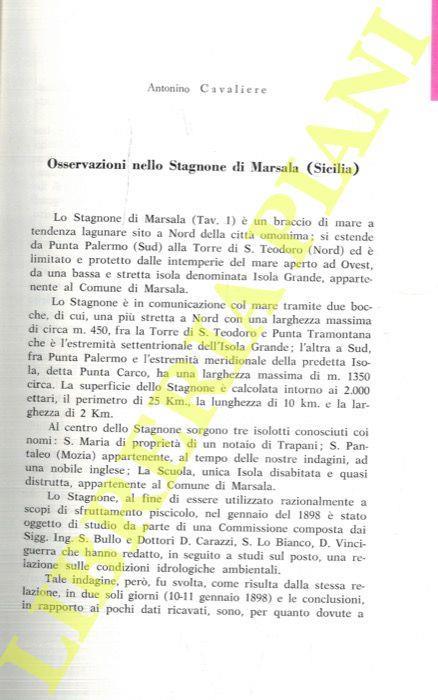 Osservazioni nello Stagnone di Marsala (Sicilia) - Antonio Cavaliere - copertina