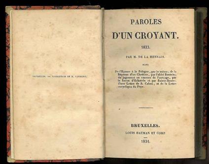 Paroles d'un Croyant - copertina