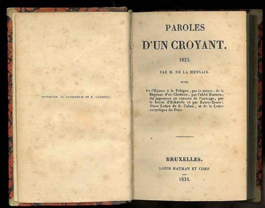 Paroles d'un Croyant - copertina