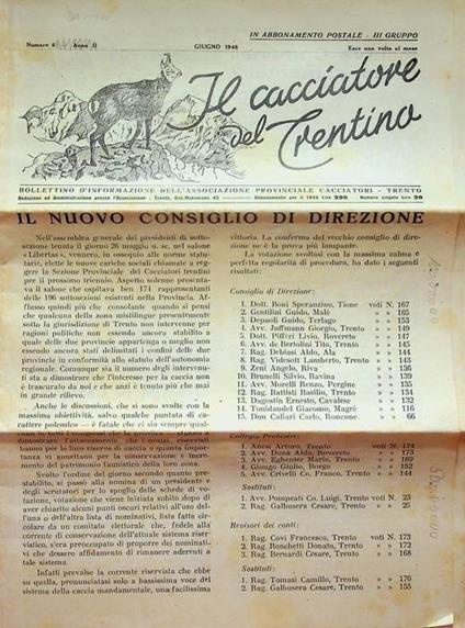 Il cacciatore del Trentino: Anno II - Numero 6 (giugno 1948) - copertina