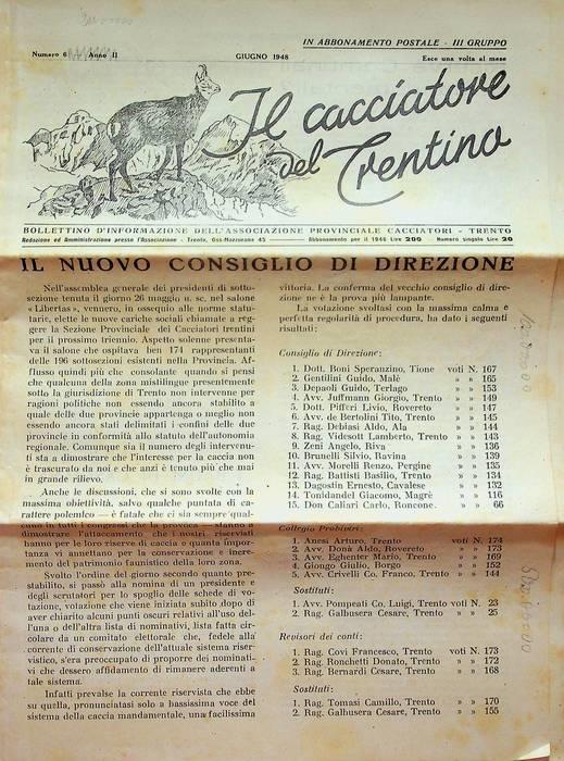 Il cacciatore del Trentino: Anno II - Numero 6 (giugno 1948) - copertina