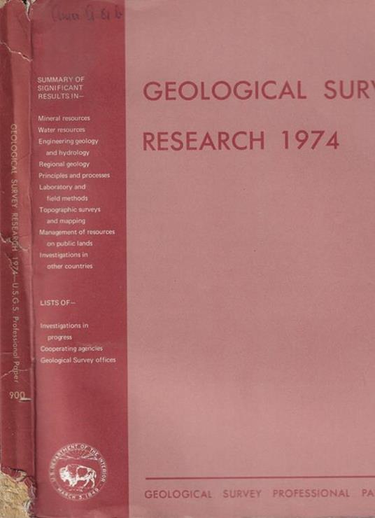 Geological Survey Research 1974 - copertina