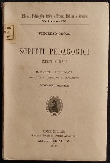 Scritti Pedagogici Inediti o Rari - V. Cuoco - SEDA - 1909 - Vincenzo Cuoco - copertina