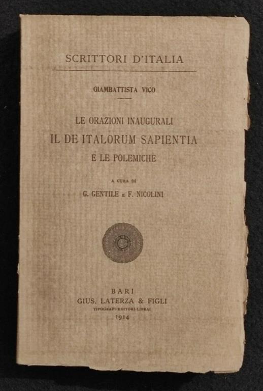 Scrittori d'Italia - Il De Italorum Sapientia - Vico - Laterza - 1914 - Giambattista Vico - copertina
