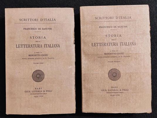 Scrittori d'Italia - Storia della Letteratura Italiana -Laterza -1939 - 2  Volumi - Francesco De Sanctis - Libro Usato - ND 