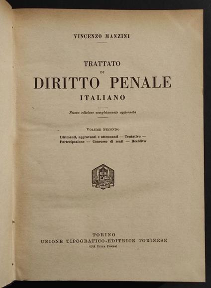 Trattato di Diritto Penale Italiano Vol. II - V. Manzini - Ed