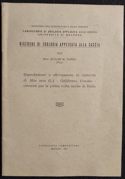 Ricerche di Zoologia Applicata alla Caccia - A. Taibel - 1969 - copertina