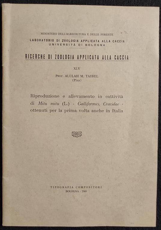 Ricerche di Zoologia Applicata alla Caccia - A. Taibel - 1969 - copertina