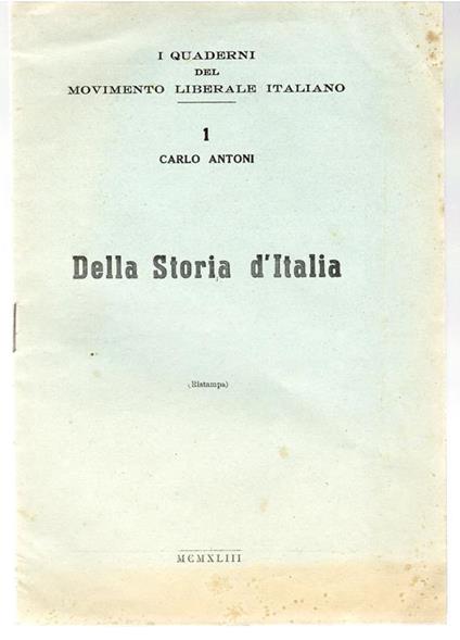 della Storia d'ITALIA - Carlo Antoni - copertina