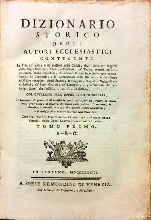 Dizionario storico degli ecclesiastici. Tomo primo. A-B-C - copertina