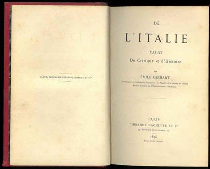 De l'Italie essais De Critique et d'Histoire - Emile Gebhart - copertina