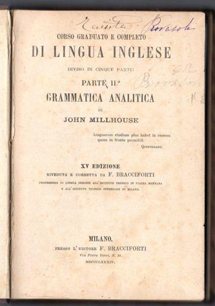 Corso graduato e completo di Lingua Inglese Parte II Grammatica analitica - John Millhouse - copertina