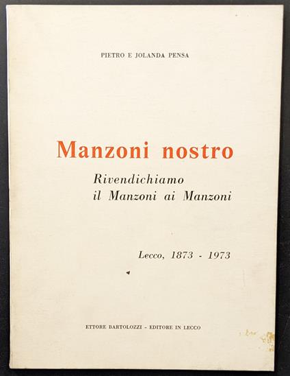 Manzoni nostro. Rivendichiamo il Manzoni ai manzoni - copertina