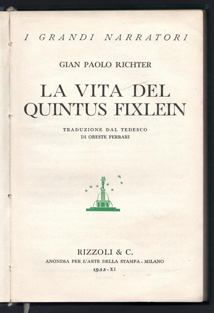 La vita del Quintus Fixlein - Gian Paolo F. Richter - copertina