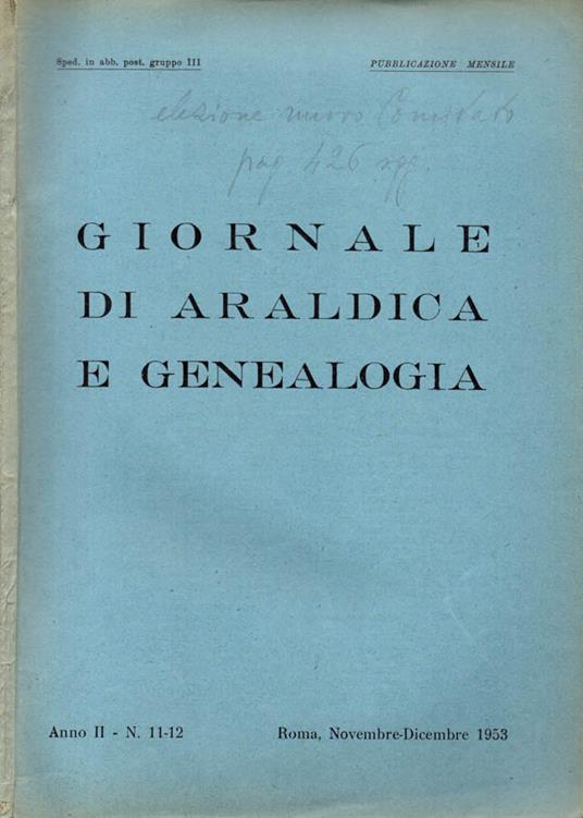 Giornale di Araldica e Genealogia. Anno II - N.11-12 - copertina