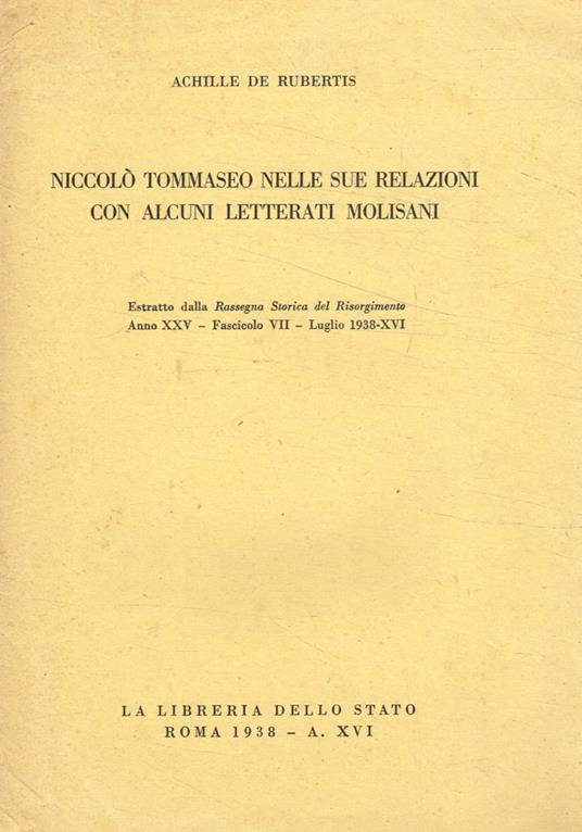 Niccolò Tommaseo nelle sue relazioni con alcuni letterati molisani - Achille De Rubertis - copertina
