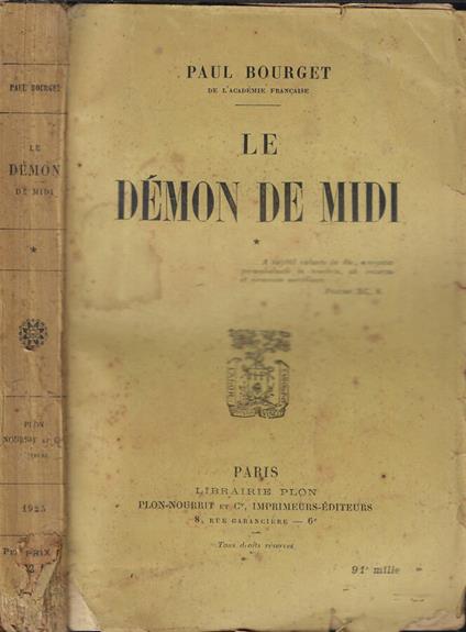 Le demon de midi Tomo I - Paul Bourget - copertina