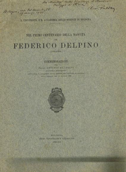 Nel primo centenario della nascita di Federico Delpino 1833-1905 - Antonio Baldacci - copertina