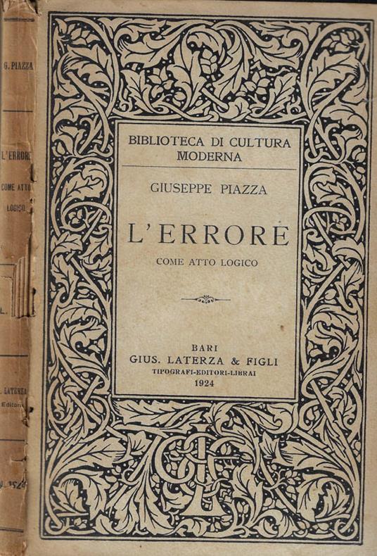 L' errore come atto logico - Giuseppe Piazza - copertina