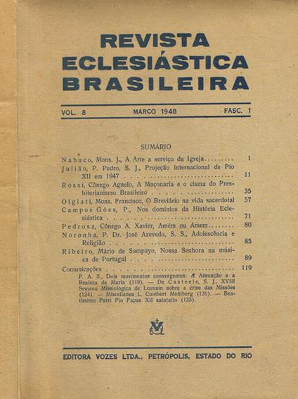 Revista eclesiastica Brasileira. Vol. 8 Marzo 1948, fasc.1 - copertina