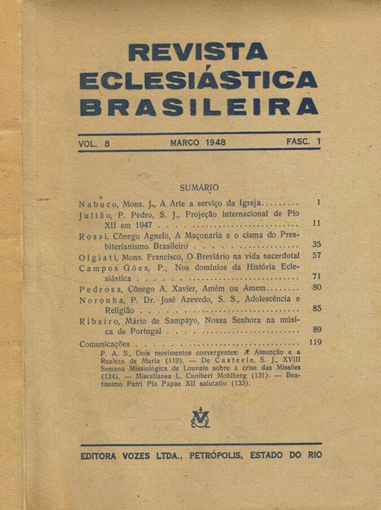 Revista eclesiastica Brasileira. Vol. 8 Marzo 1948, fasc.1 - copertina