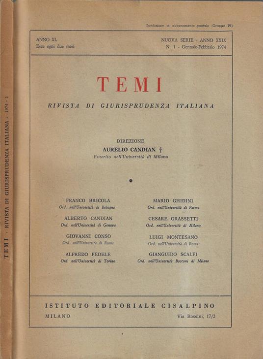 Temi anno 1974 n. 1 - Libro Usato - Istituto Editoriale Cisalpino - | IBS