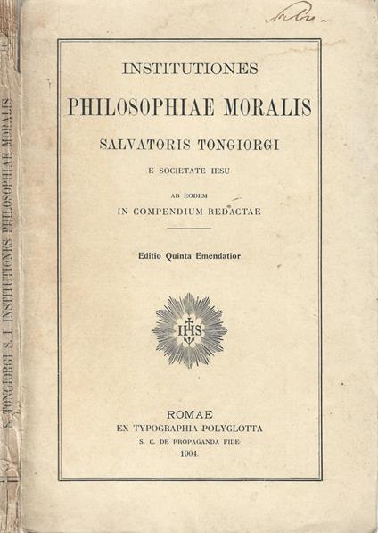 Istitutiones Philosophiae Moralis - copertina