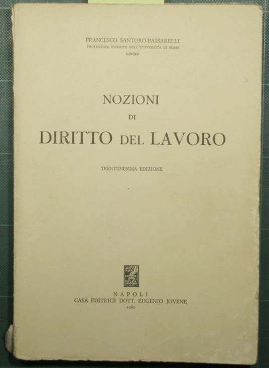 Nozioni di diritto del lavoro - Marco Santoro - copertina