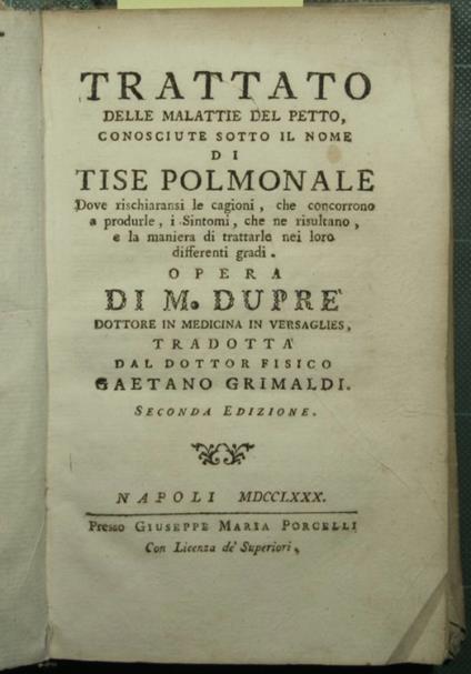 Trattato delle malattie del petto, conosciute sotto il nome di tise polmonale - copertina