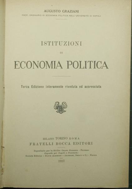 Istituzioni di economia politica - Augusto Graziani - copertina