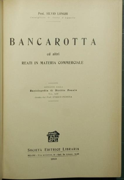 Bancarotta ed altri reati in materia commerciale - Silvio Longhi - copertina