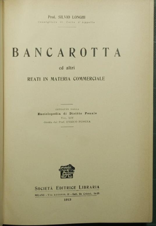 Bancarotta ed altri reati in materia commerciale - Silvio Longhi - copertina