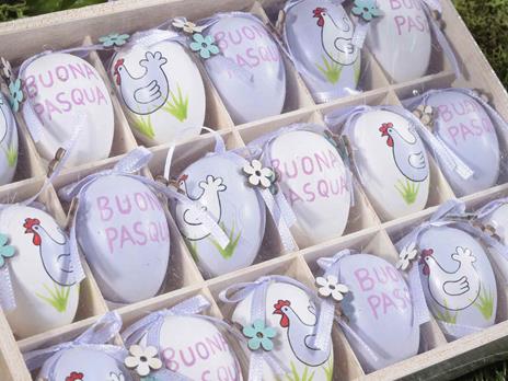 36x Uova di Pasqua da Appendere Dipinte e Decorate con Nastrino per Casa, Albero d Pasqua, Negozi - 2