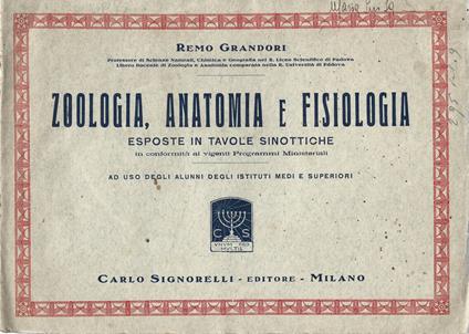 Zoologia, Anatomia e Fisiologia - Remo Grandori - copertina