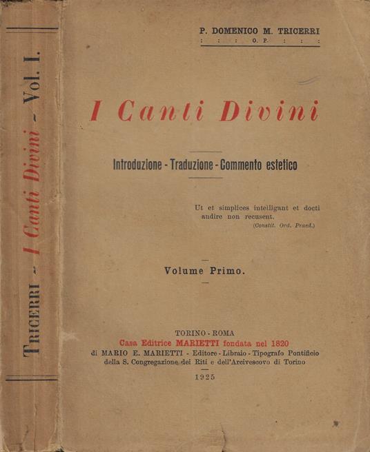 I canti divini Vol. I- Introduzione-Traduzione-Commento estetico - copertina