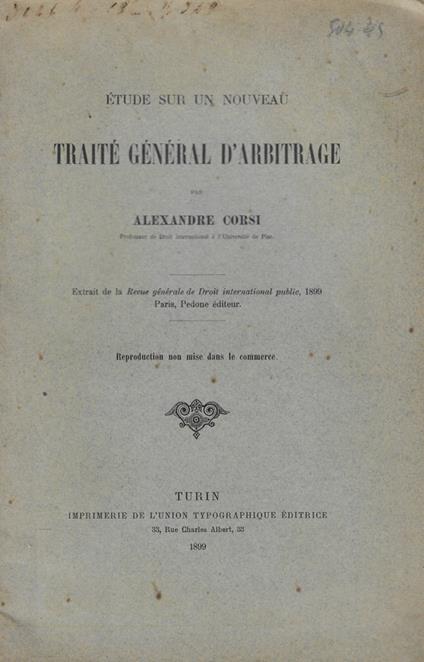 Etude sur un nouveau Traité général d'arbitrage - Alexandre Borie - copertina