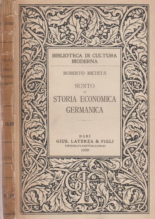 Sunto di Storia Economica Germanica - Roberto Michels - copertina