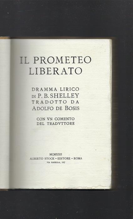 Il Prometeo Liberato - Percy Bysshe Shelley - copertina