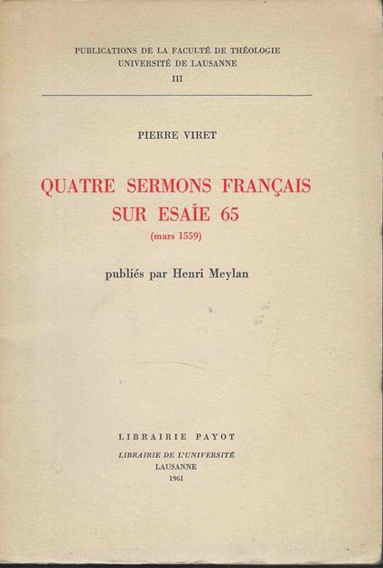 Quatre Sermons Francais sur Esaie 65 - copertina