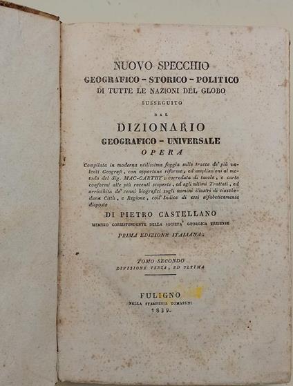 Nuovo Specchio Geografico-Storico-Politico Di Tutte Le Nazioni Del Globo - Pietro Castellino - copertina