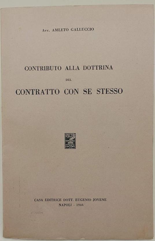 Contributo Alla Dottrina Del Contratto Con Se Stesso - copertina