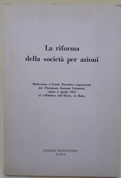 La Riforma Della Società Per Azioni - copertina