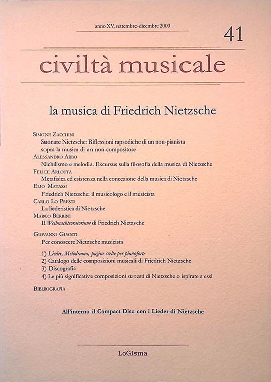 Civiltà musicale n.41. Anno XV settembre-dicembre 2000. La musica di friedrich Nitzsche - copertina