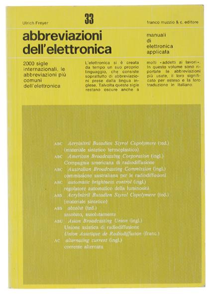 ABBREVIAZIONI DELL'ELETTRONICA. Manuali di Elettronica Applicata 33 - Ulrich Freyer - copertina