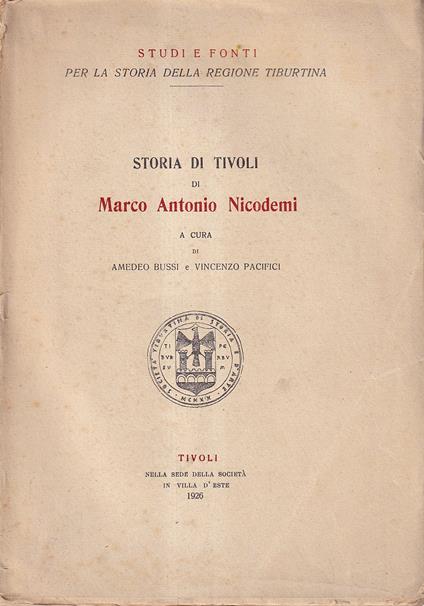 Storia di Tivoli di Marco Antonio Nicodemi - copertina