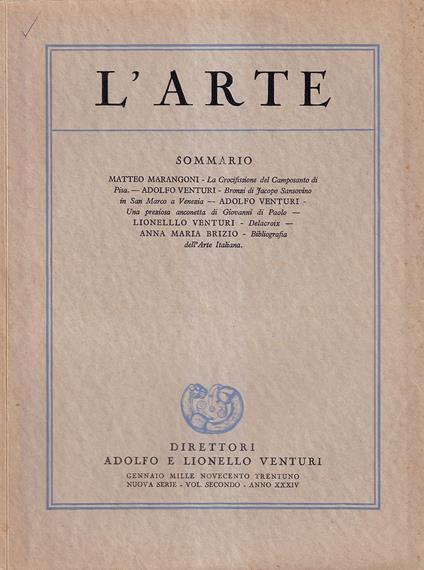 L' Arte. Rivista bimestrale di storia dell'arte medioevale e moderna - Nuova serie, anno XXXIV, gennaio 1931, vol. II°, fascicolo I - copertina